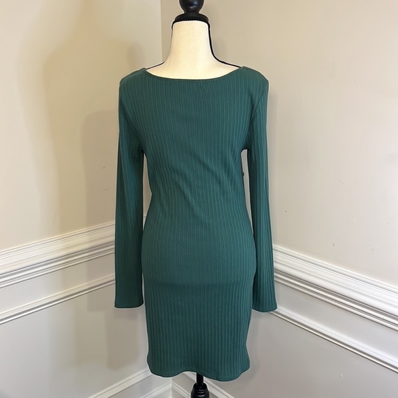Forever 21 Hunter Green Long Sleeve Knit BodyCon Dress Size Large - Picture 4 of 11
